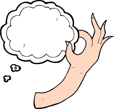 Bir insan tarafından çizilmiş düşünce baloncuklu çizgi el sembolü.