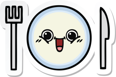 Bir insan tarafından çizilmiş şirin bir yemek tabağının çıkartması.