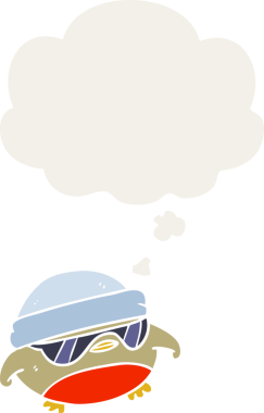 Bir insan tarafından çizilmiş eski moda düşünce baloncuklu havalı noel robini.