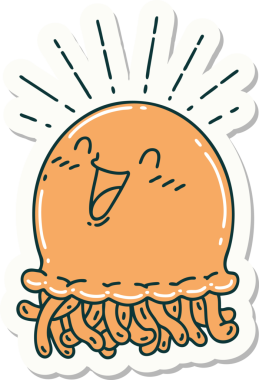 Bir insan tarafından çizilmiş mutlu denizanası dövmesi çıkartması.