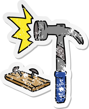 insan eliyle çizilmiş bir çekiç ve çivi.