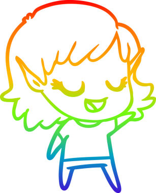 Gökkuşağı gradyan çizgisi mutlu çizgi film kızı bir insan tarafından çizilmiş.