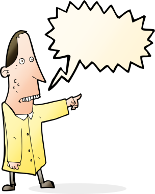 Bir insan tarafından çizilmiş konuşma balonuyla işaret eden çirkin bir adam.