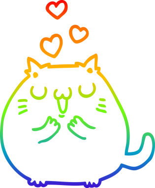 Gökkuşağı gradyan çizgisi bir insan tarafından çizilmiş sevimli bir çizgi film kedisi.