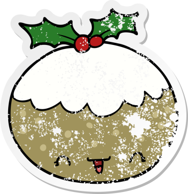 Bir insan tarafından çizilmiş tatlı bir Noel pudinginin sıkıntılı çıkartması.