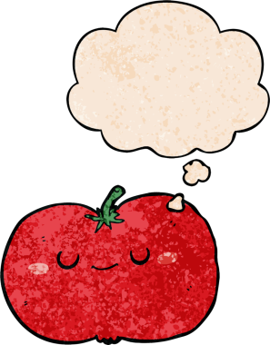 bir insan tarafından çizilmiş grunge desenli düşünce baloncuklu çizgi film elması