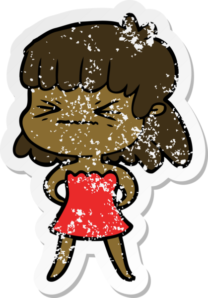 Bir insan tarafından çizilmiş kızgın bir kızın sıkıntılı çıkartması.