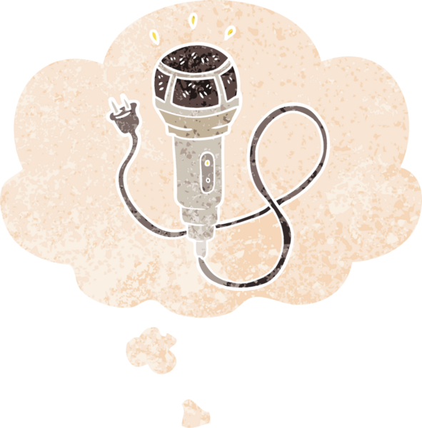 grunge 'da düşünce baloncuğu olan çizgi film mikrofonu insan tarafından çizilmiş eski moda desenli.