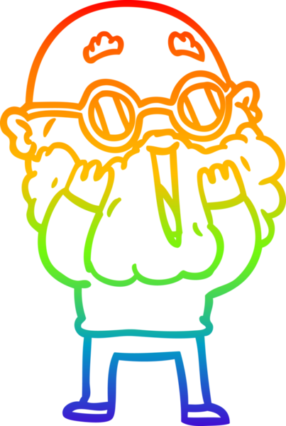 Karikatür çizen gökkuşağı gradyanı bir insan tarafından çizilmiş sakallı, hayret verici bir adam.