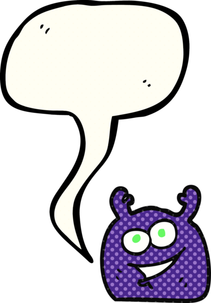 El yazısıyla çizilmiş çizgi roman konuşma balonu karikatürü küçük uzaylı bir insan tarafından çizilmiş.