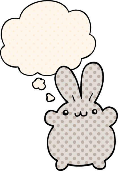 Çizgi roman tarzında bir insan tarafından çizilmiş düşünce kabarcığı olan çizgi film tavşanı.