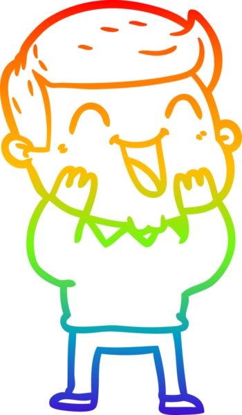 Gökkuşağı gradyan çizgi çizimi bir insan tarafından çizilmiş gülen bir karikatür adam