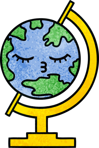 Bir insan tarafından çizilmiş dünyanın retro grunge desen karikatürü.