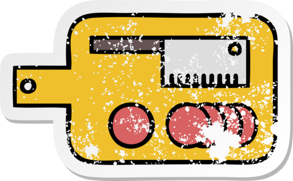 Bir insan tarafından çizilmiş şirin bir et doğrama tahtasının sıkıntılı çıkartması.