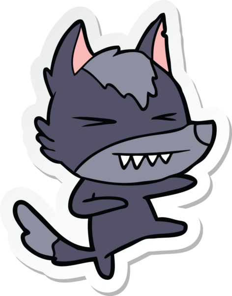 Bir insan tarafından çizilmiş kızgın bir kurt çizgi filminin çıkartması.