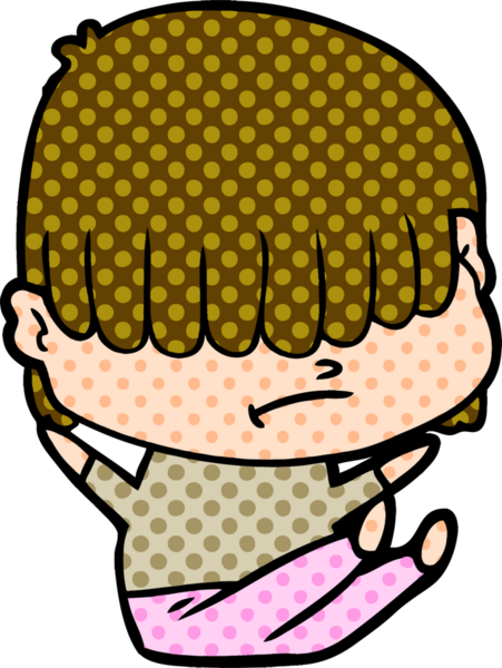 Bir insan tarafından çizilmiş dağınık saçlı çizgi film çocuğu.