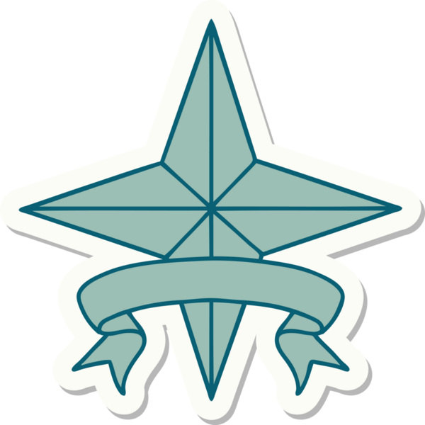 Bir insan tarafından çizilmiş bir yıldızın pankartına sahip dövme stili.