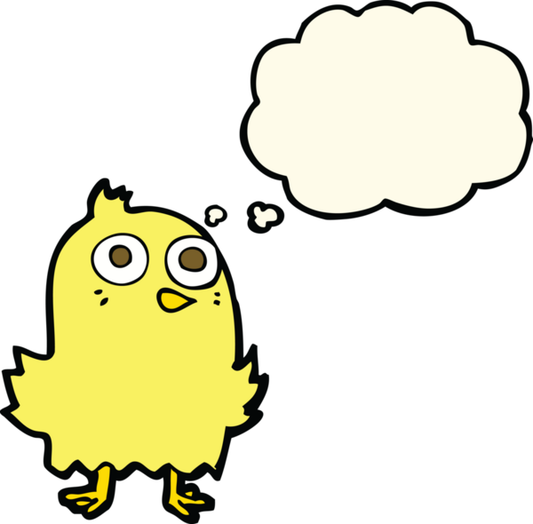 Bir insan tarafından çizilmiş düşünce baloncuklu komik çizgi film kuşu.