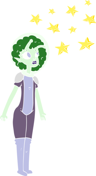 Bir insan tarafından çizilmiş uzaylı uzay kızının düz renk çizimi