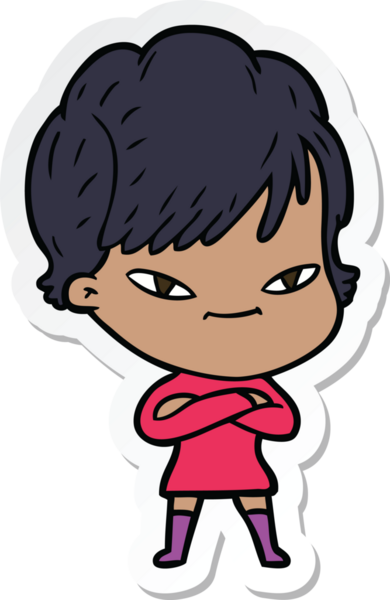 Bir insan tarafından çizilmiş mutlu bir kadının çıkartması.