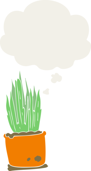 Düşünce baloncuklu karikatür bitkisi insan tarafından çizilmiş.