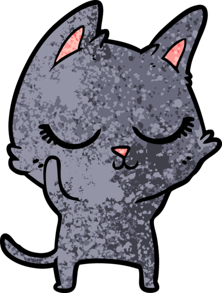 Bir insan tarafından çizilmiş sakin çizgi film kedisi.