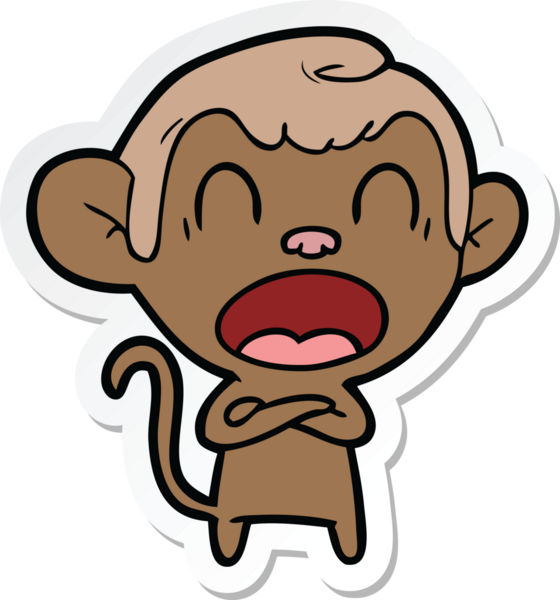 Bir insan tarafından çizilmiş bağıran çizgi film maymunu çıkartması.