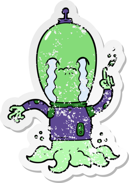 Bir insan tarafından çizilmiş karikatür bir uzaylının sıkıntılı çıkartması