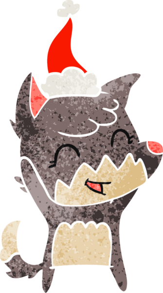 Bir insan tarafından çizilmiş Noel Baba şapkası takan bir tilki çizilmiş mutlu el çizimi.