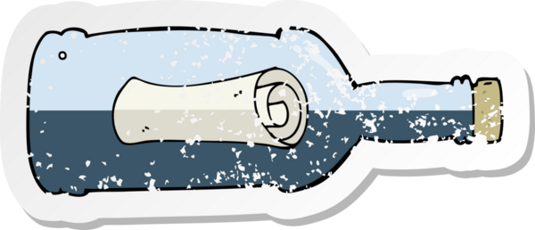 Bir insan tarafından çizilmiş şişe karikatüründeki gerilimli bir mesaj etiketi.