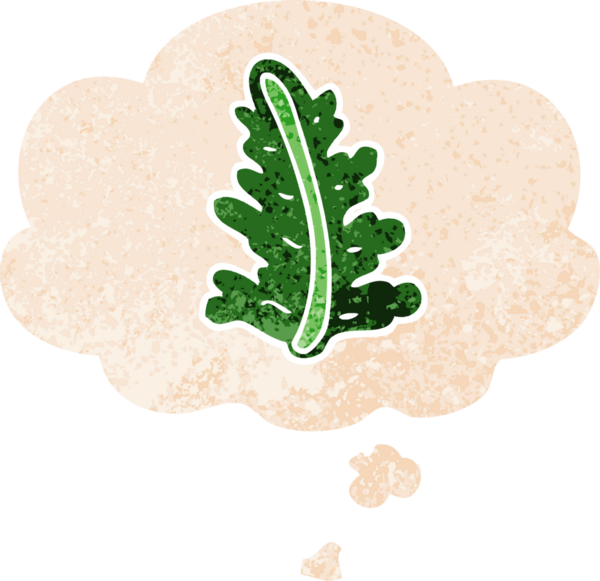 Düşünce baloncuklu çizgi film yaprağı grunge sıkıntılı retro desen bir insan tarafından çizilmiş