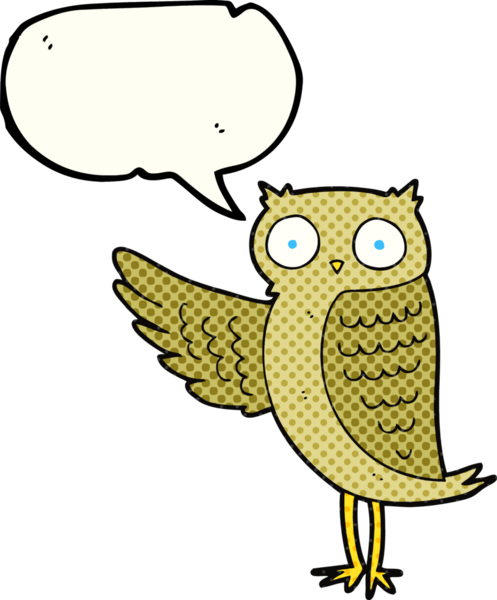 Bir insan tarafından çizilmiş serbest çizilmiş çizgi roman konuşma balonu baykuşu.