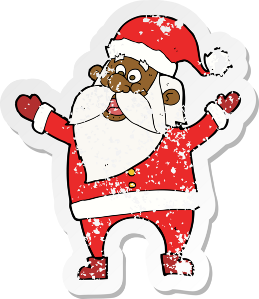 Bir insanın çizdiği Noel Baba çizgi filminin gerilimli retro çıkartması.