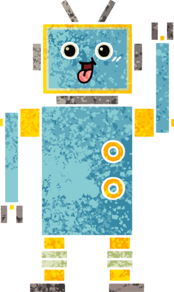 Bir insan tarafından çizilmiş bir robotun retro çizim tarzı karikatürü