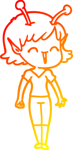 Bir insan tarafından çizilen gülen uzaylı bir kızın sıcak çizgi çizimi.