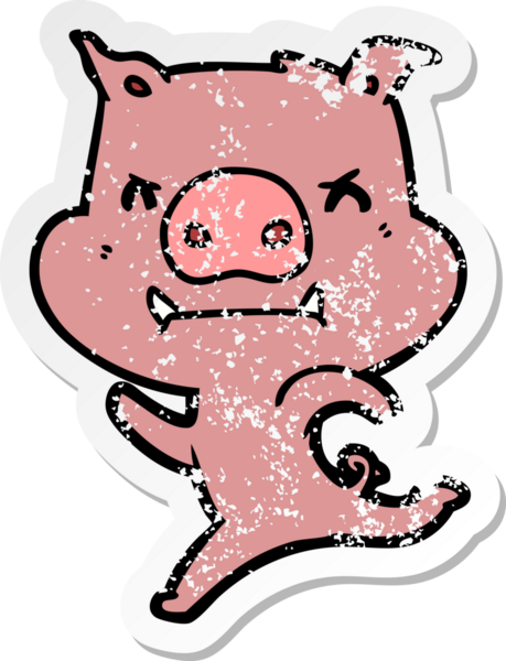 Bir insan tarafından çizilen kızgın çizgi film domuzunun sıkıntılı çıkartması.