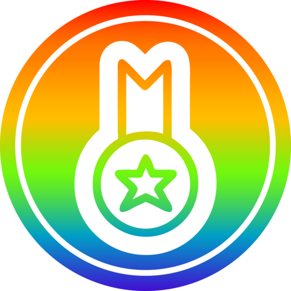 Bir insan tarafından çizilmiş gökkuşağı gradyanı olan madalya ödülü ikonu