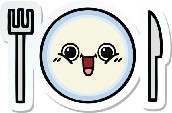 Bir insan tarafından çizilmiş şirin bir yemek tabağının çıkartması.