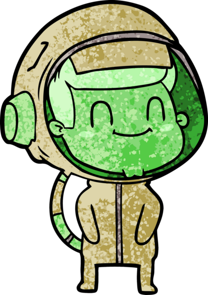 Bir insan tarafından çizilmiş mutlu astronot.