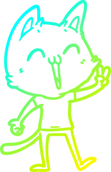 Bir insan tarafından miyavlanan mutlu çizgi film kedisinin soğuk gradyan çizimi