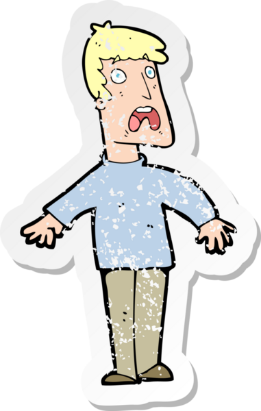 Bir insanın çizdiği korku dolu bir karikatürün gerilimli çıkartması.