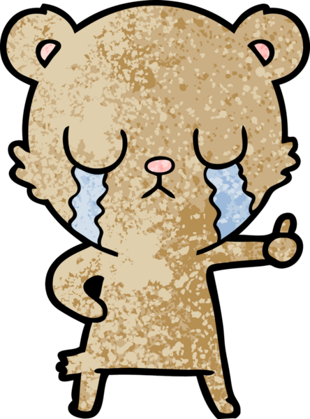 Bir insan tarafından çizilmiş ağlayan ayı karikatürü.