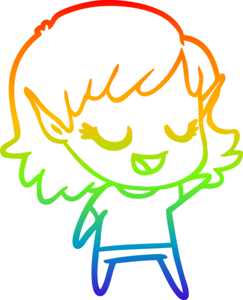 Gökkuşağı gradyan çizgisi mutlu çizgi film kızı bir insan tarafından çizilmiş.