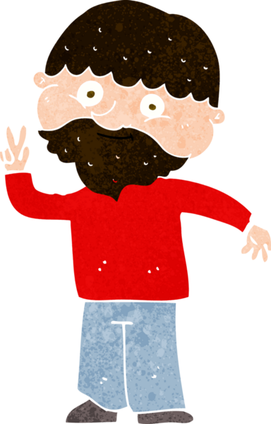 Karikatürist bir insan tarafından çizilmiş barış işareti veriyor.