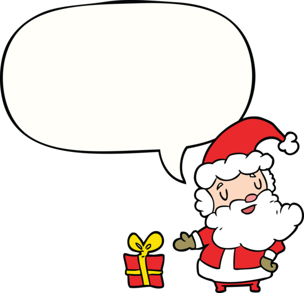 Bir insan tarafından çizilmiş konuşma baloncuğuyla birlikte Noel Baba çizgi filmi.