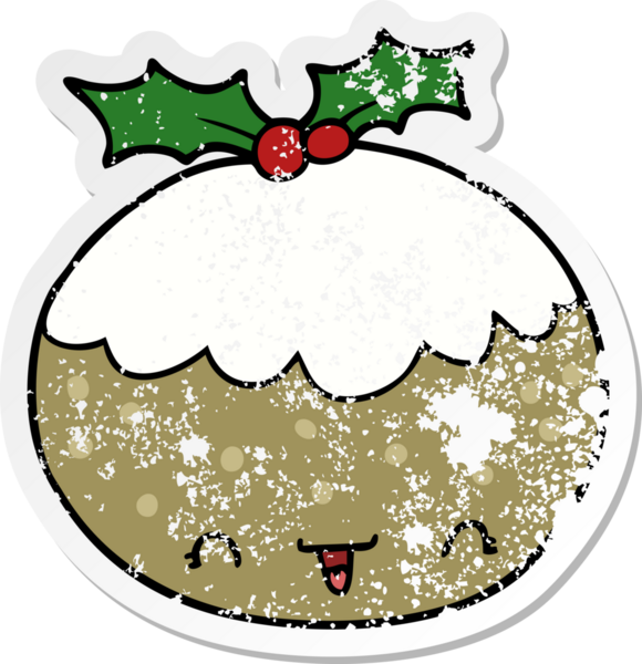 Bir insan tarafından çizilmiş tatlı bir Noel pudinginin sıkıntılı çıkartması.