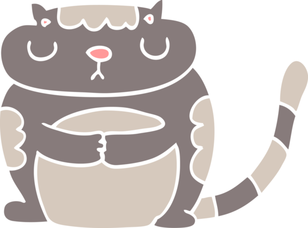 Sevimli düz renkli çizgi film kedisi bir insan tarafından çizilmiş.