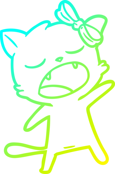 Bir insan tarafından çizilmiş şarkı söyleyen bir çizgi film kedisinin soğuk eğimli çizimi