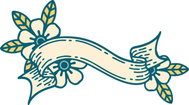 İkonik dövme tarzı bir afiş ve bir insan tarafından çizilmiş çiçekler.