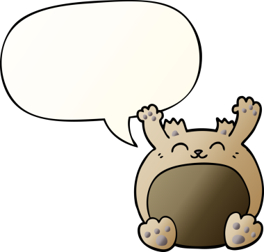 Bir insan tarafından çizilmiş yumuşak eğimli konuşma baloncuklu çizgi film ayısı.